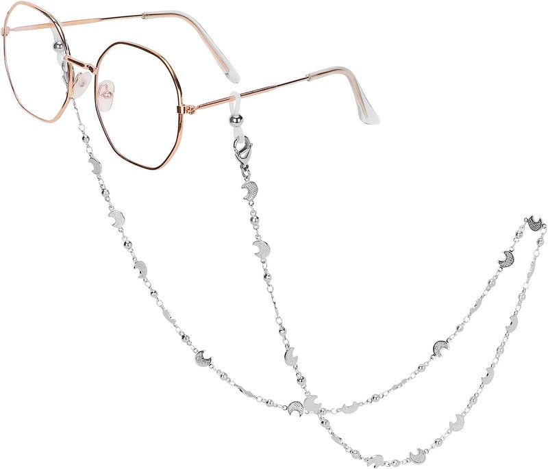 Hongeely Eyeglass Chain Silver Stainless Steel Handmade Necklace for Reading Glasses Sunglass Beaded Chains for Men Women - Image 1